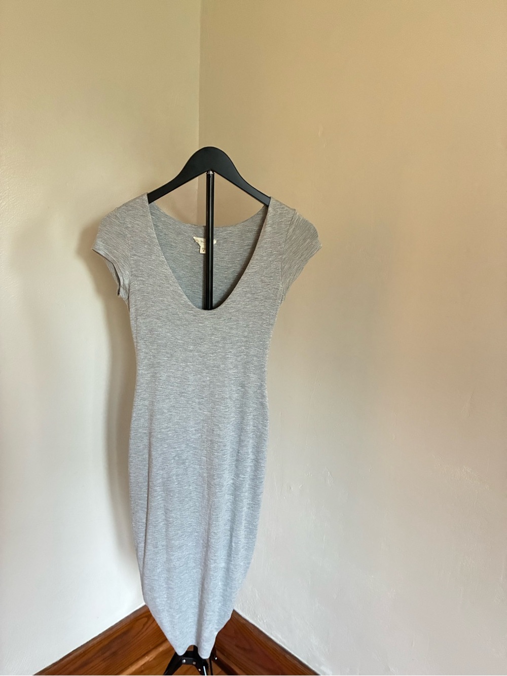 See You Monday Light Gray Scoop-Neck Midi Dress